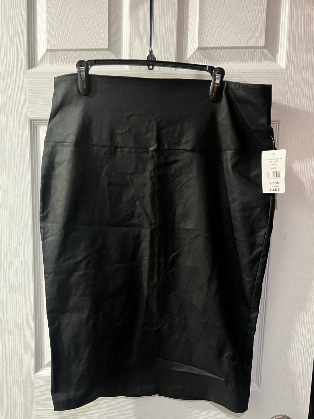 Fashion to Figure Black Coated Faux Leather Midi Pencil Skirt Size 2 (18/20 NWT